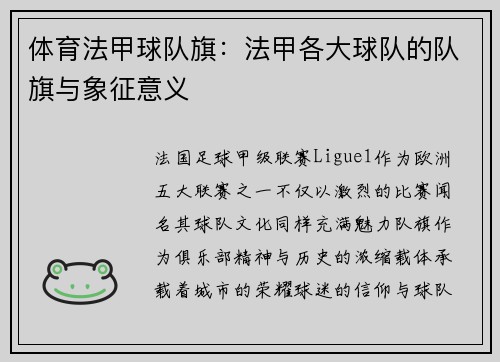 体育法甲球队旗：法甲各大球队的队旗与象征意义